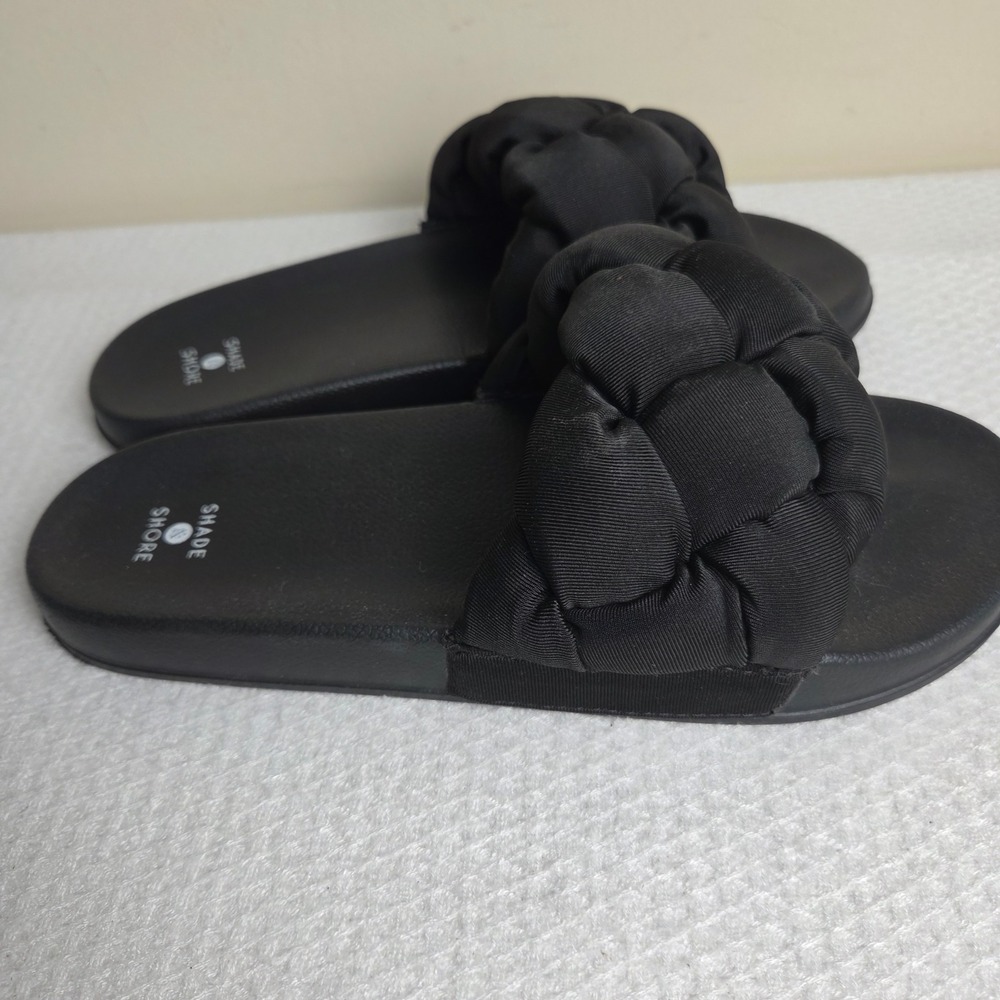 Shade & Shore Womens Black Braided Slide Sandals Size 9 Flat Slip On Shoes